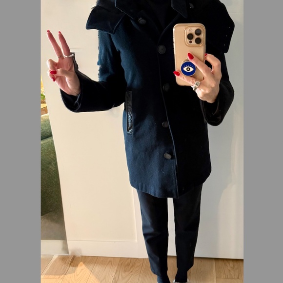 Mackage Women’s Wool Coat – Black, Size Medium – Leather Trim & Detachable Hood - Picture 3 of 6